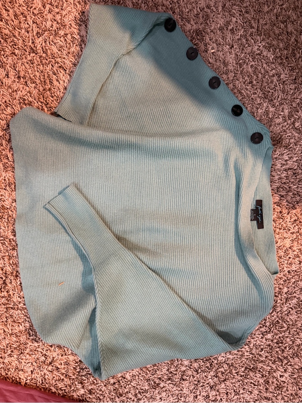 JustFab Sage Off-the-Shoulder Button Rib Knit Sweater